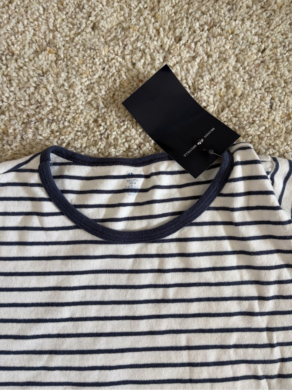 Brandy Melville Navy & White Striped Short Sleeve Tee